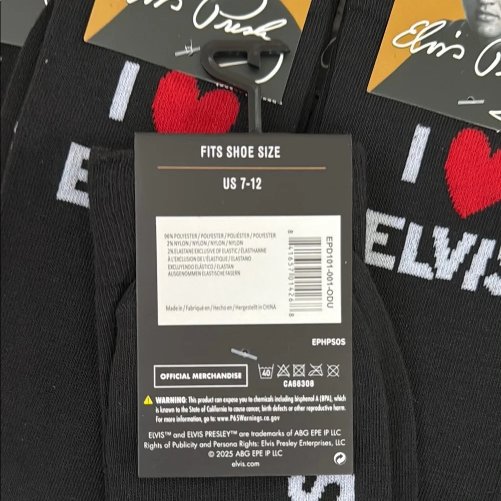 Elvis Presley Casual Crew Socks Black Heart Design